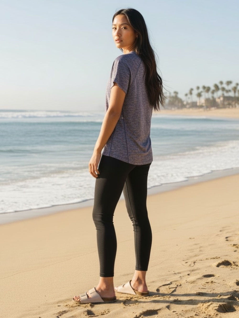 EUC Athleta Ultimate Train Mesh Tee in Blue/Pink Space-dyed Heather Size Medium